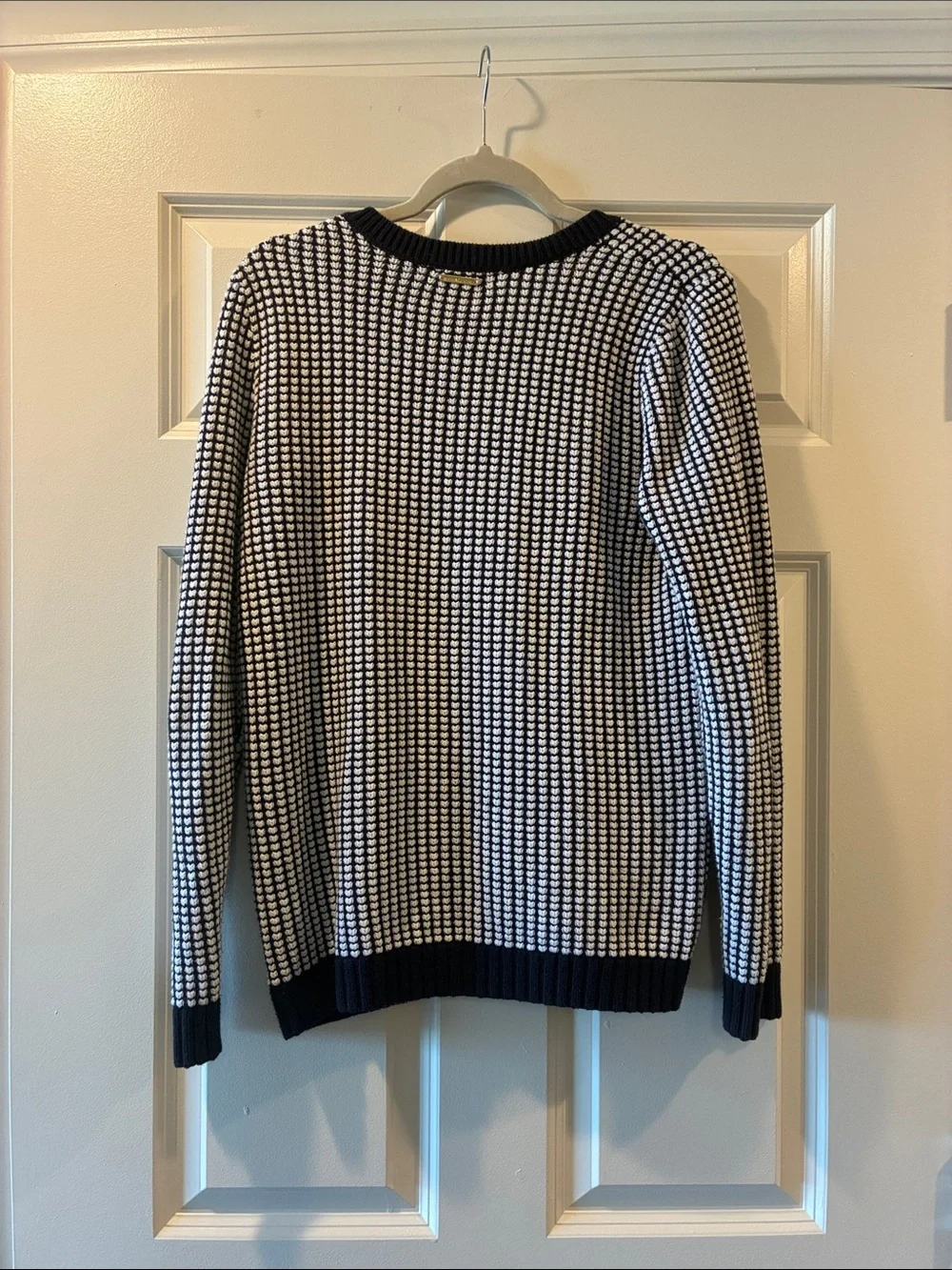 Michael Kors Black and White V-Neck Knit Sweater